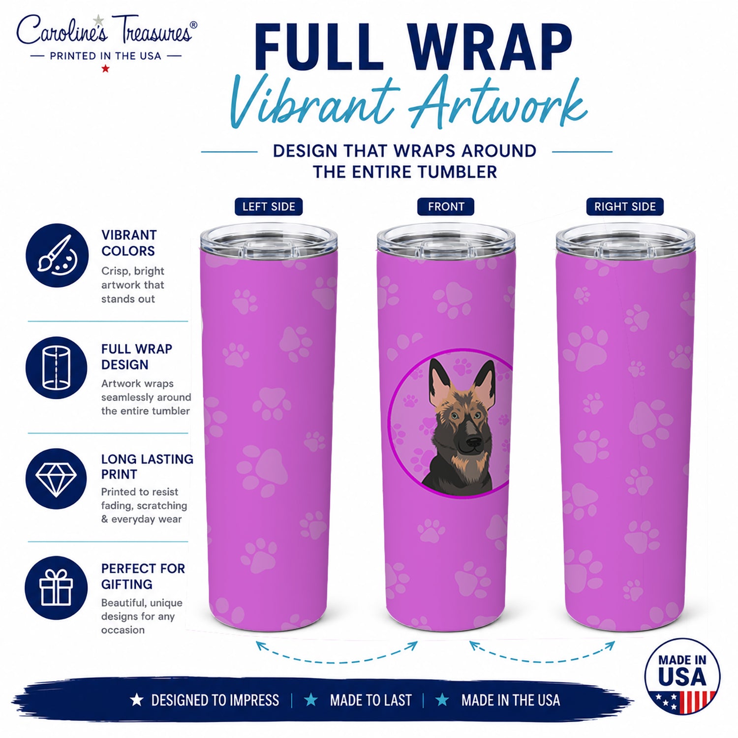 German Shepherd Puppy Stainless Steel Skinny Tumbler 20 oz Vacuum Double Walled Reusable Insulated Travel Cup