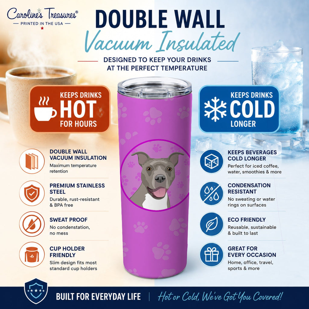 Pit Bull Blue #1 Stainless Steel Skinny Tumbler 20 oz Vacuum Double Walled Reusable Insulated Travel Cup