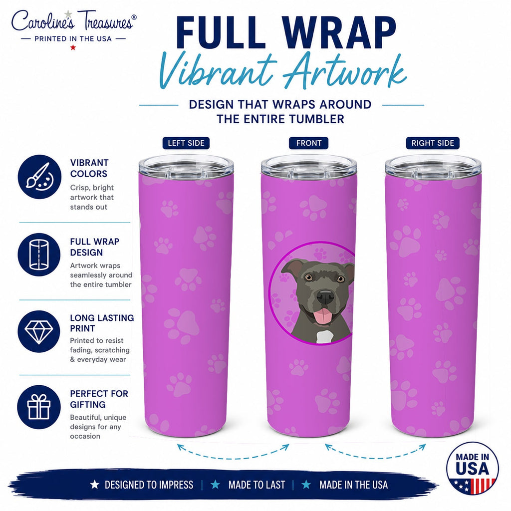 Pit Bull Blue #3 Stainless Steel Skinny Tumbler 20 oz Vacuum Double Walled Reusable Insulated Travel Cup