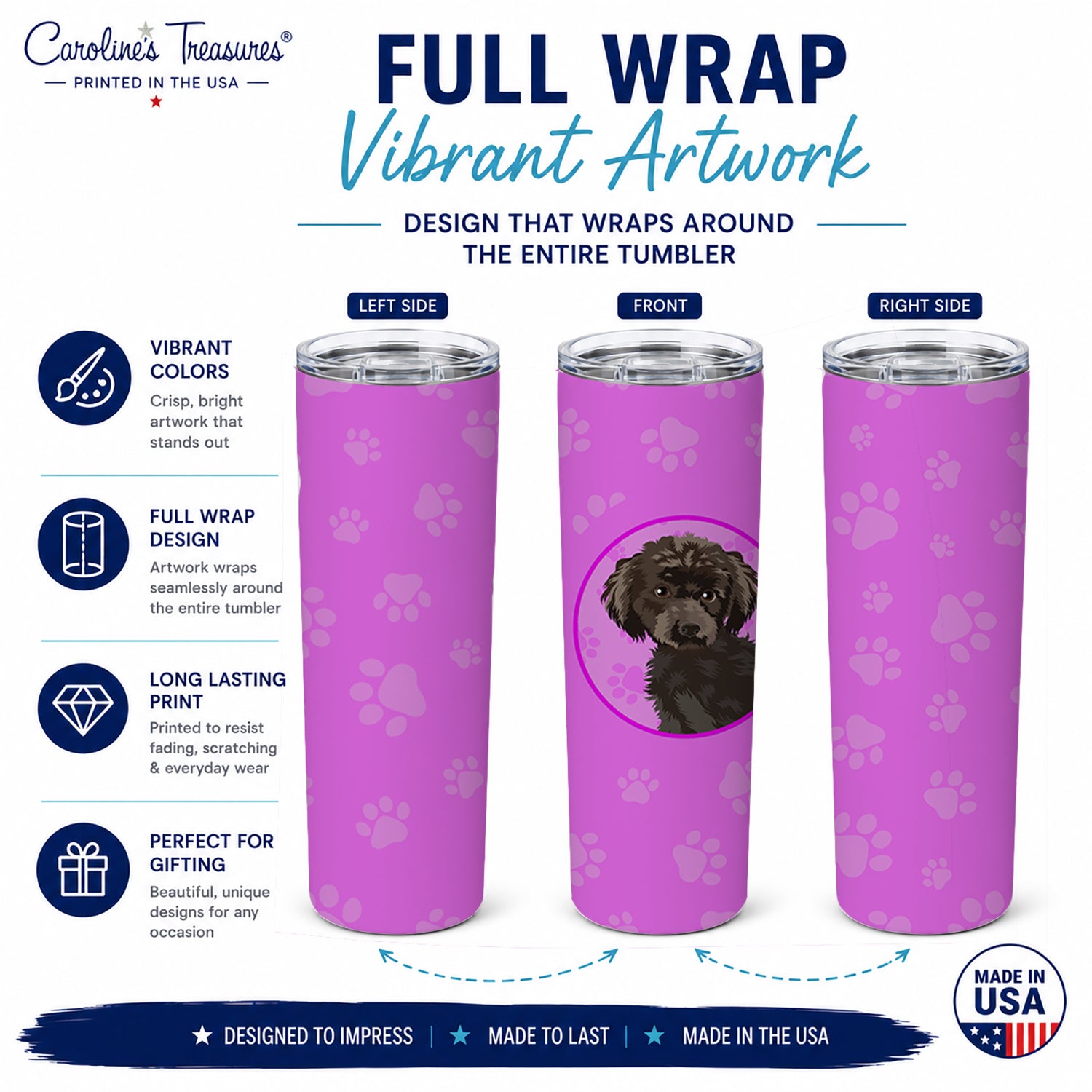 Poodle Toy Brown Stainless Steel Skinny Tumbler 20 oz Vacuum Double Walled Reusable Insulated Travel Cup