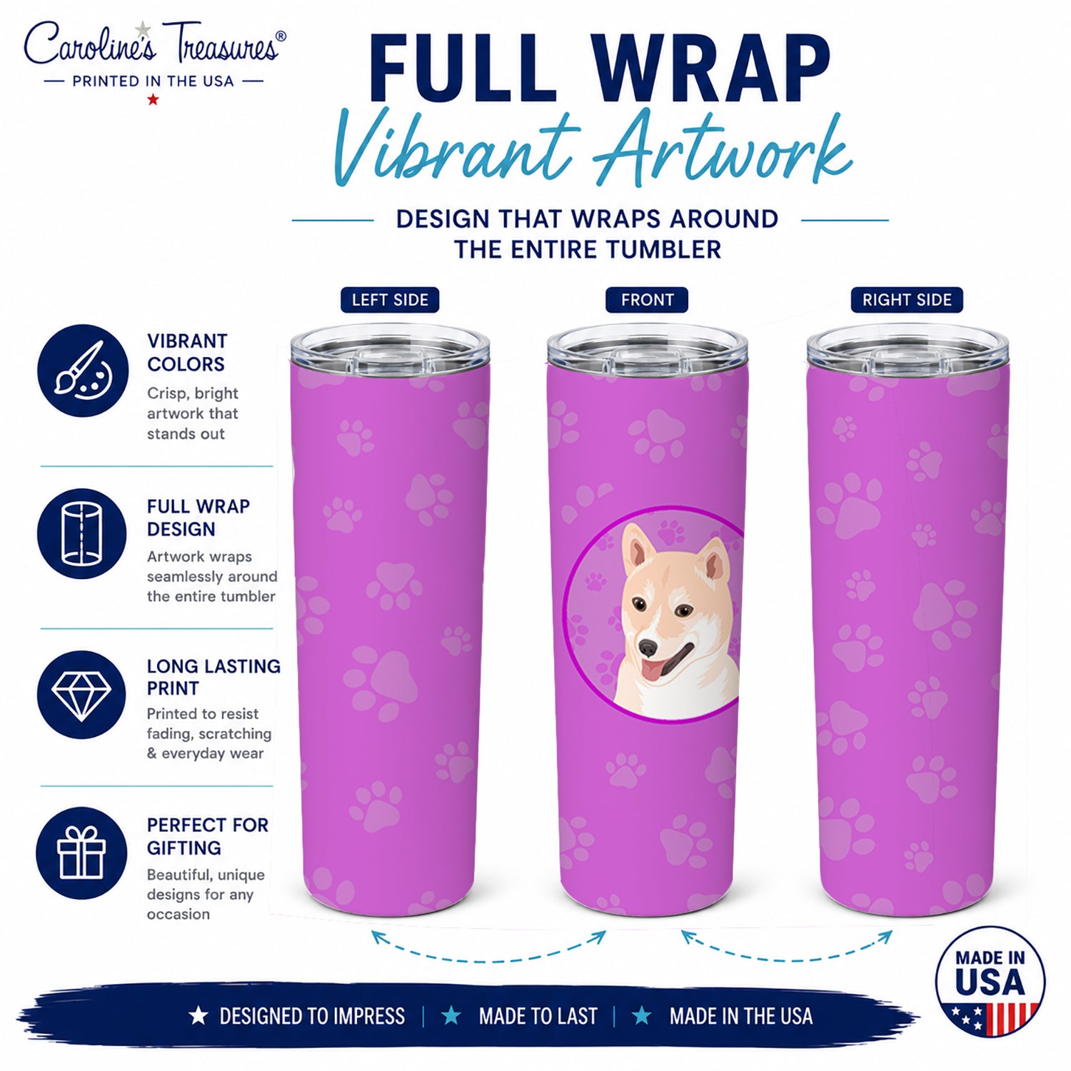 Shiba Inu Cream #2 Stainless Steel Skinny Tumbler 20 oz Vacuum Double Walled Reusable Insulated Travel Cup