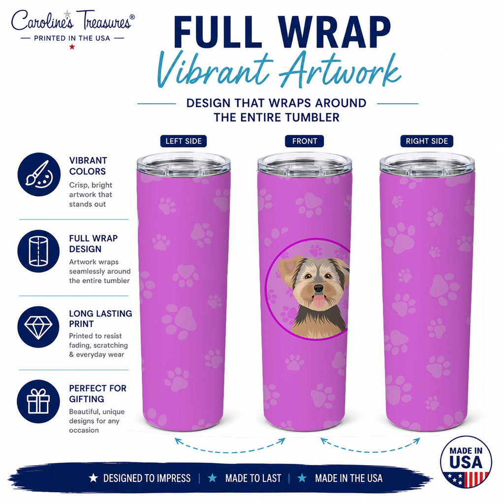 Yorkie Chocolate #2 Stainless Steel Skinny Tumbler 20 oz Vacuum Double Walled Reusable Insulated Travel Cup