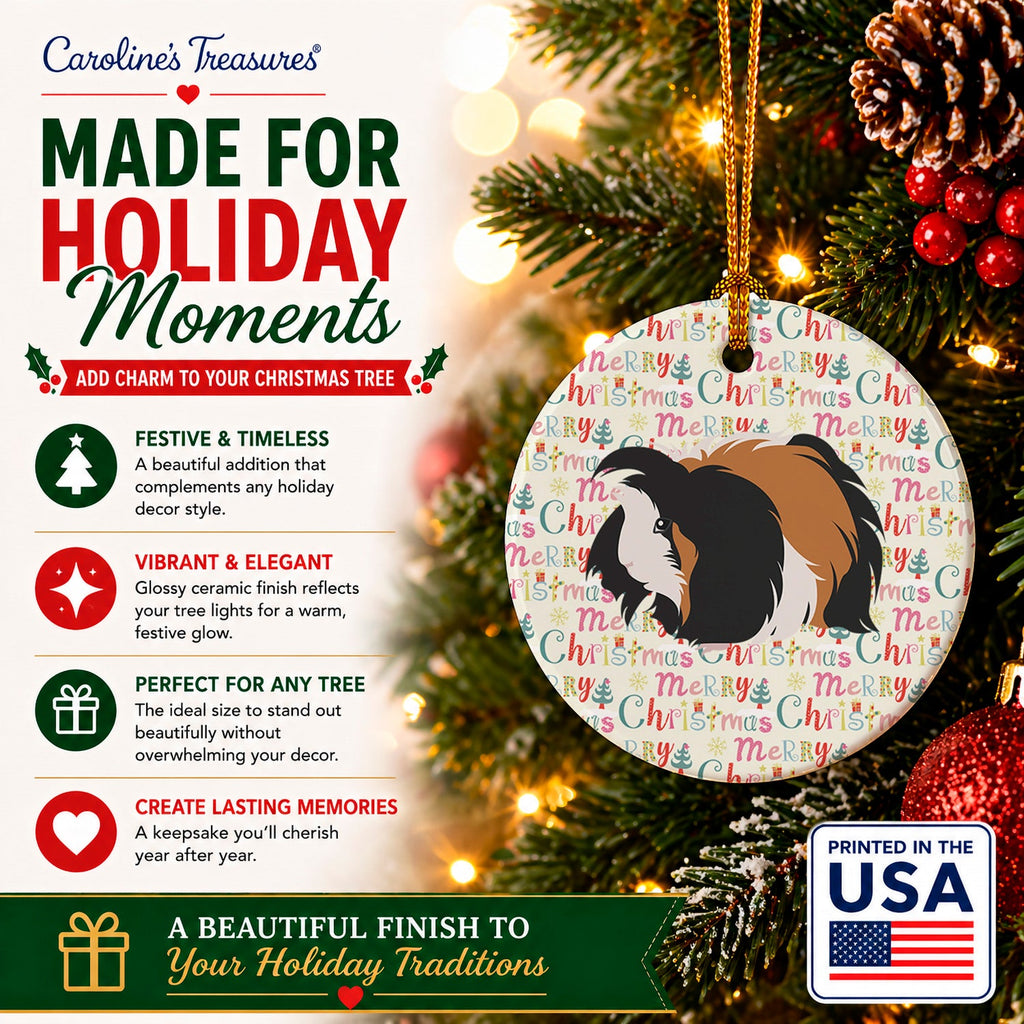 Sheba Guinea Pig Christmas Ceramic Ornament Christmas Tree Hanging Decorations for Home Christmas Holiday, Party, Gift, 3 in, Multicolor