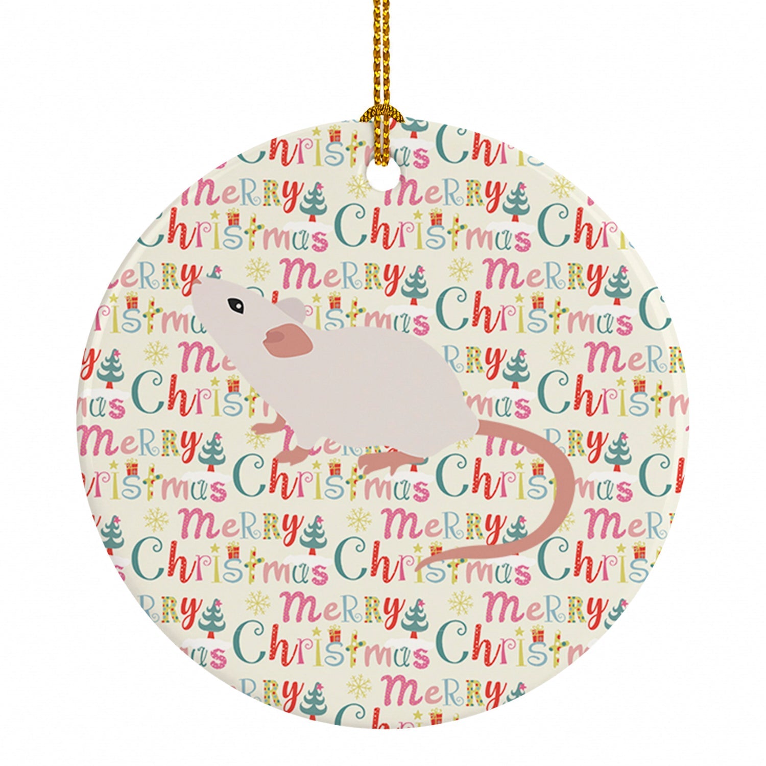 White Domestic Mouse Christmas Ceramic Ornament Christmas Tree Hanging Decorations for Home Christmas Holiday, Party, Gift, 3 in, Multicolor