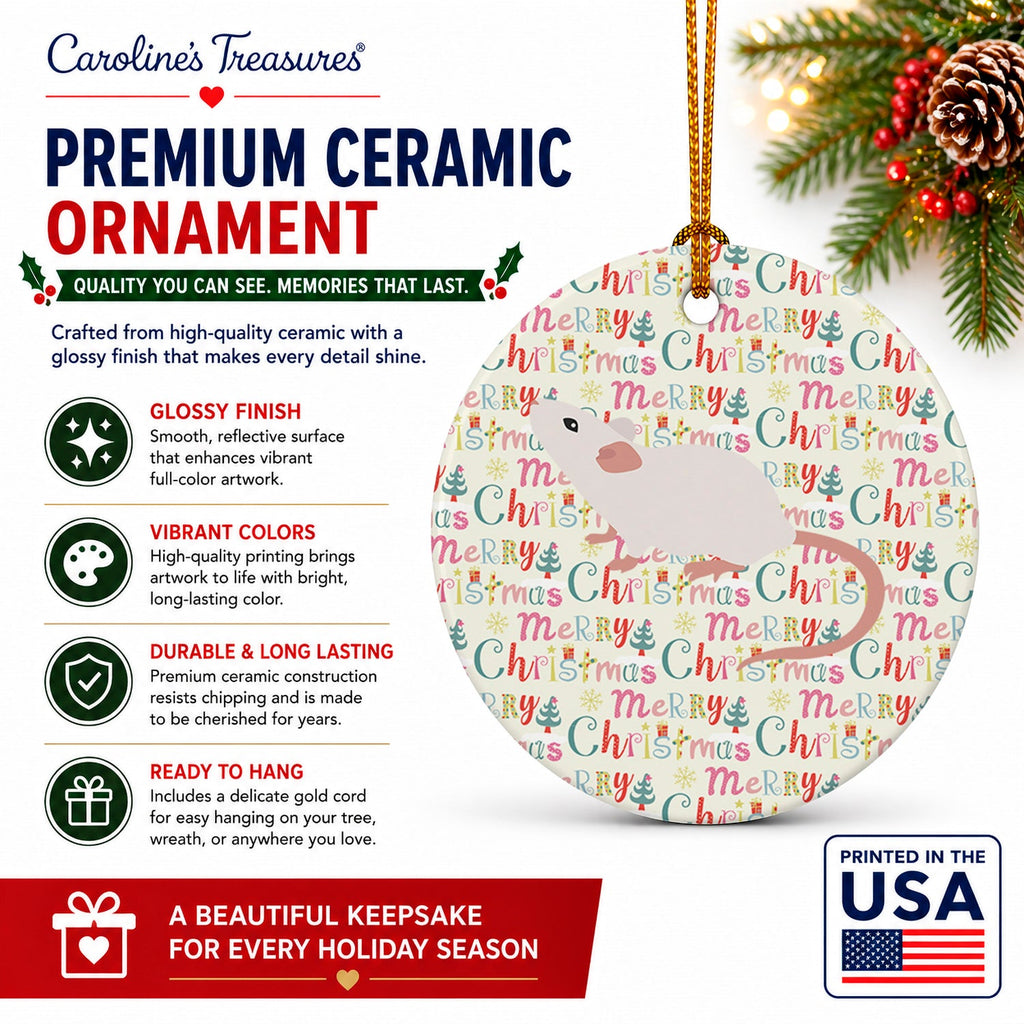 White Domestic Mouse Christmas Ceramic Ornament Christmas Tree Hanging Decorations for Home Christmas Holiday, Party, Gift, 3 in, Multicolor