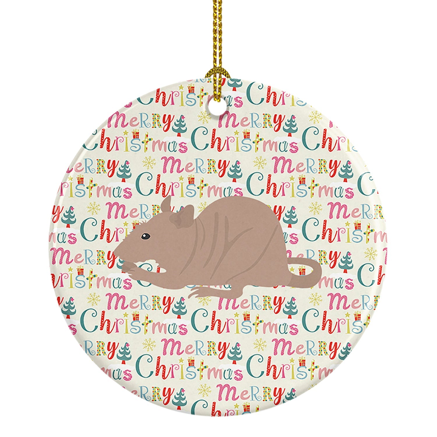 Fuzz Rat Christmas Ceramic Ornament Christmas Tree Hanging Decorations for Home Christmas Holiday, Party, Gift, 3 in, Multicolor