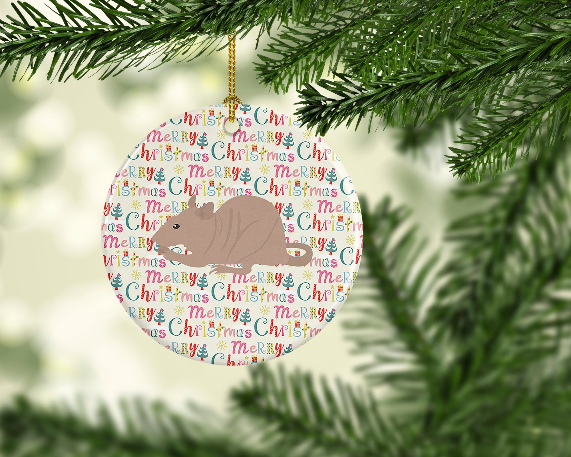 Fuzz Rat Christmas Ceramic Ornament Christmas Tree Hanging Decorations for Home Christmas Holiday, Party, Gift, 3 in, Multicolor