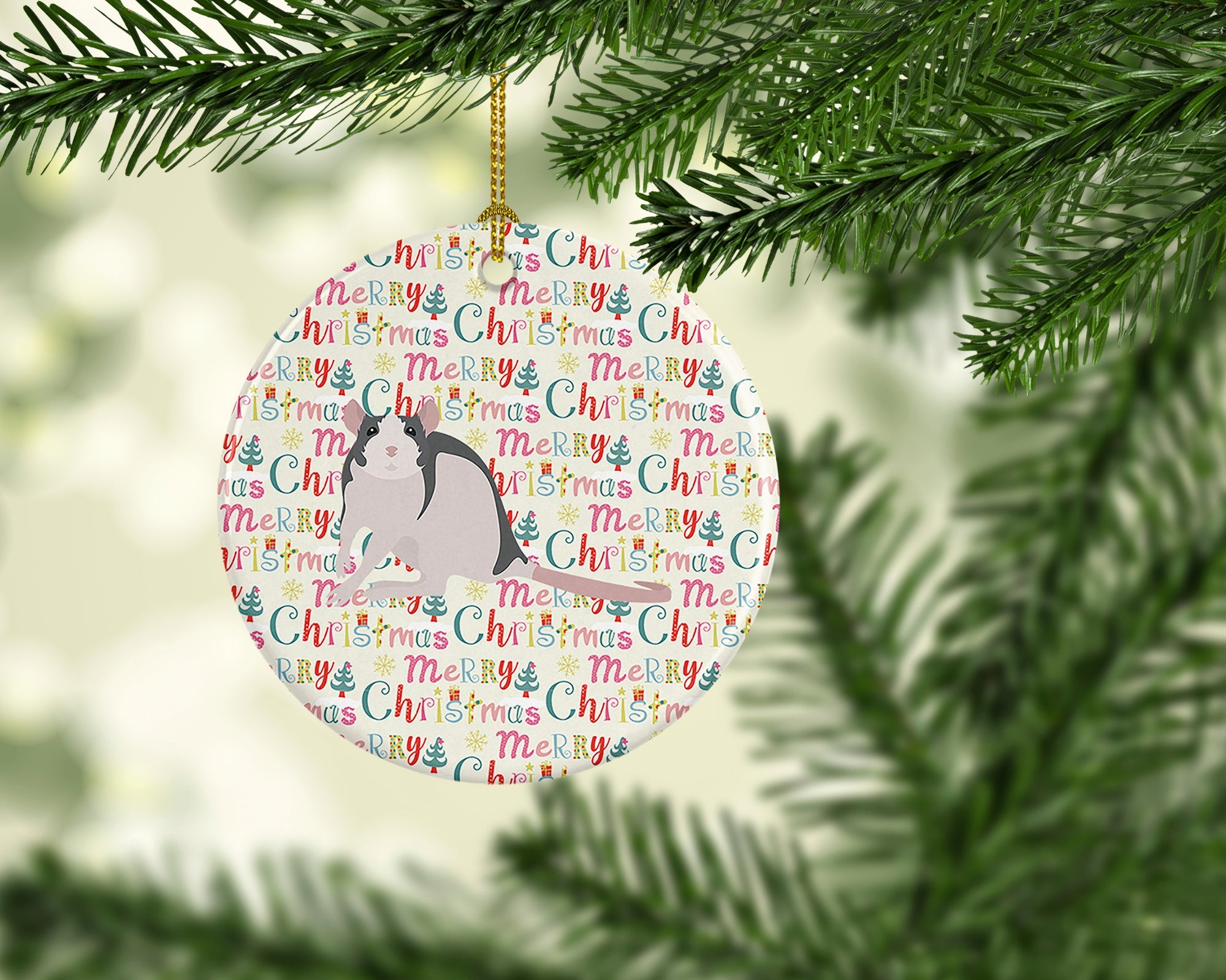 Husky Rat Christmas Ceramic Ornament Christmas Tree Hanging Decorations for Home Christmas Holiday, Party, Gift, 3 in, Multicolor
