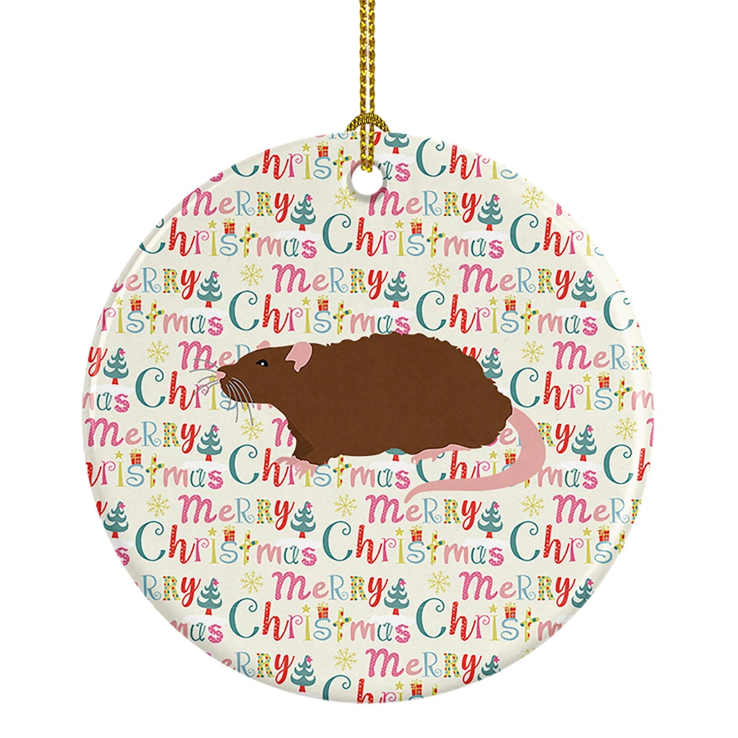 Rex Rat Christmas Ceramic Ornament Christmas Tree Hanging Decorations for Home Christmas Holiday, Party, Gift, 3 in, Multicolor