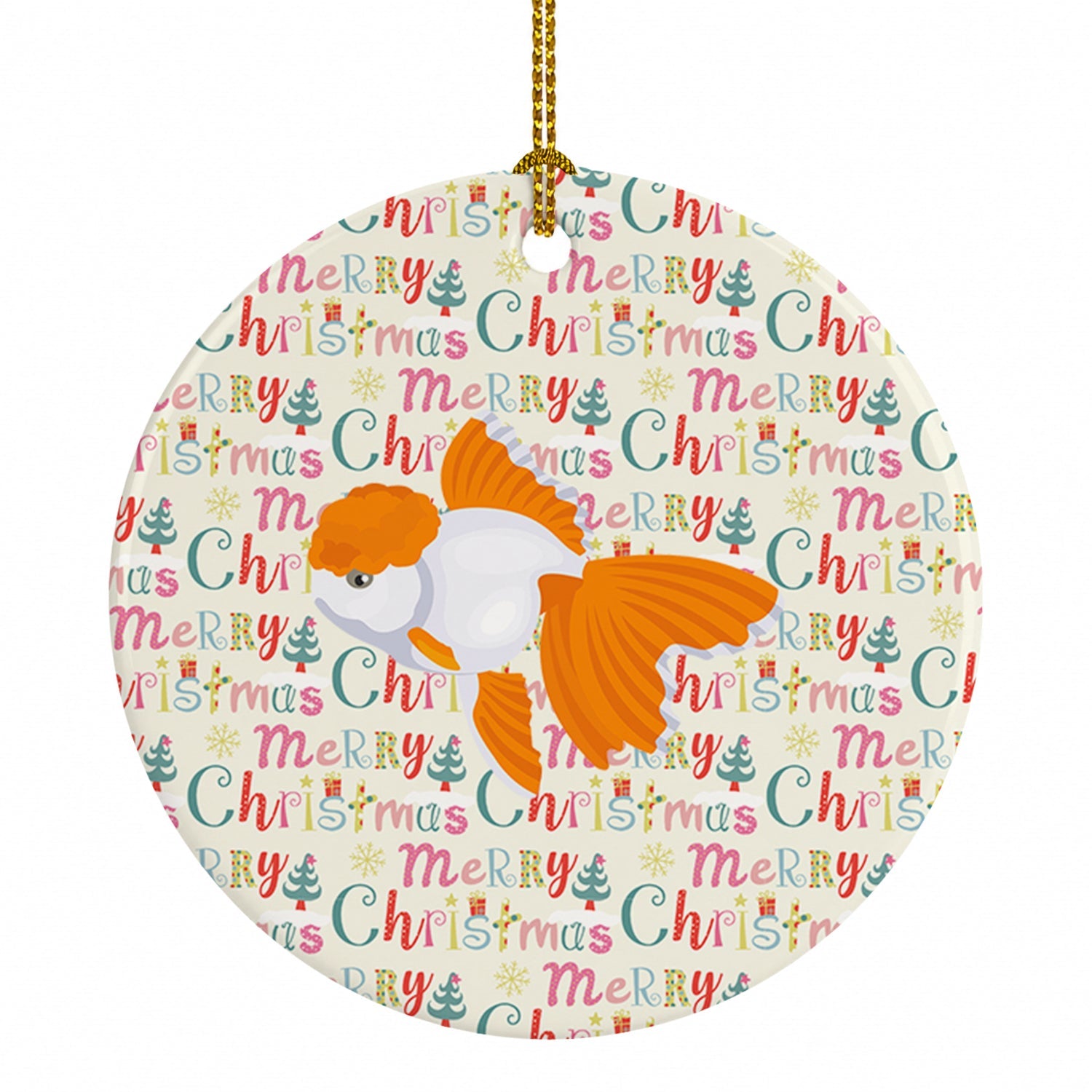 Oranda Red Cap Goldfish Christmas Ceramic Ornament Christmas Tree Hanging Decorations for Home Christmas Holiday, Party, Gift, 3 in, Multicolor