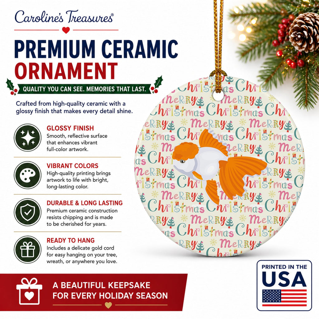 Oranda Red Cap Goldfish Christmas Ceramic Ornament Christmas Tree Hanging Decorations for Home Christmas Holiday, Party, Gift, 3 in, Multicolor