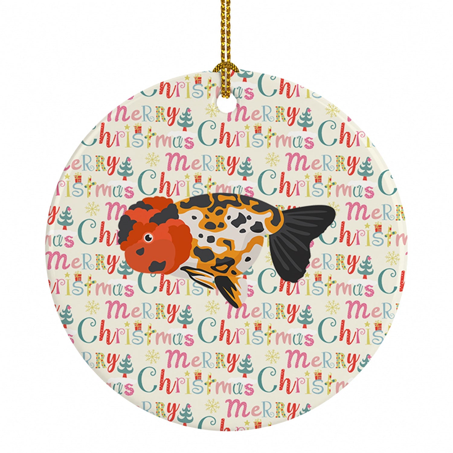 Ranchu Goldfish Christmas Ceramic Ornament Christmas Tree Hanging Decorations for Home Christmas Holiday, Party, Gift, 3 in, Multicolor