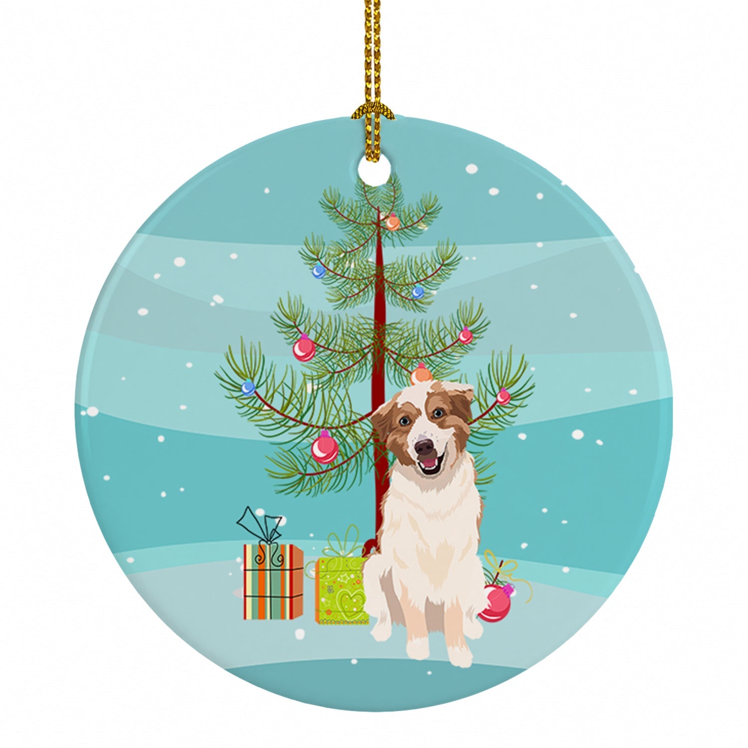 Australian Shepherd Red and White #1 Christmas Ceramic Ornament Christmas Tree Hanging Decorations for Home Christmas Holiday, Party, Gift, 3 in, Multicolor