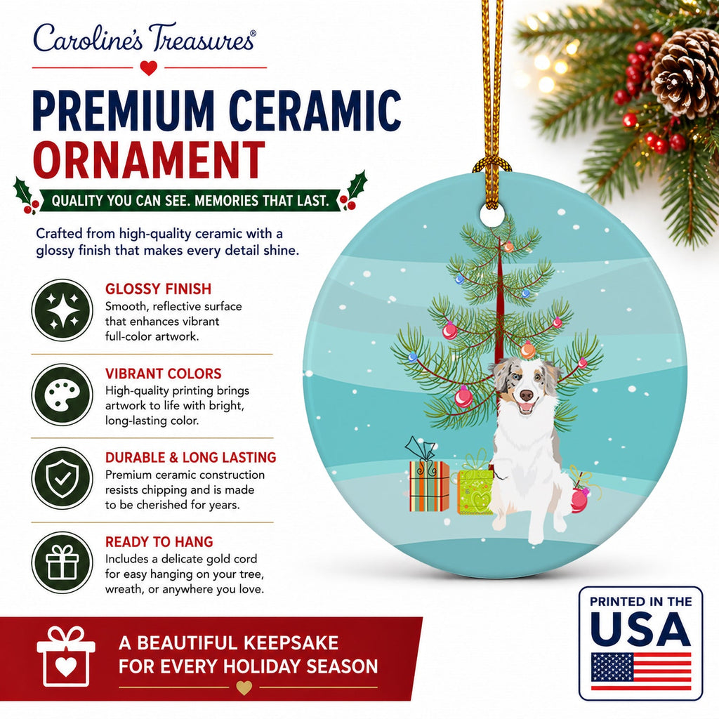 Australian Shepherd Red Merle Tricolor #1 Christmas Ceramic Ornament Christmas Tree Hanging Decorations for Home Christmas Holiday, Party, Gift, 3 in, Multicolor