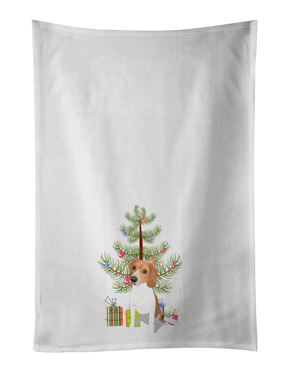 Beagle Red and White Red Ticked #3 Christmas Kitchen Towel Set of 2 White Dish Towels Decorative Bathroom Hand towel for Hand, Face, Hair, Yoga, Tea, Dishcloth, 19 X 28", White