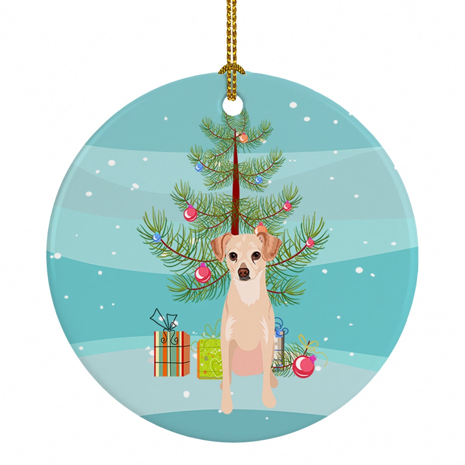 Chihuahua Cream Christmas Ceramic Ornament Christmas Tree Hanging Decorations for Home Christmas Holiday, Party, Gift, 3 in, Multicolor
