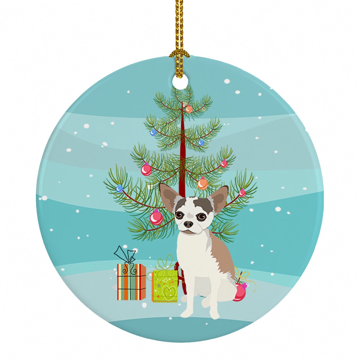 Chihuahua Merle Christmas Ceramic Ornament Christmas Tree Hanging Decorations for Home Christmas Holiday, Party, Gift, 3 in, Multicolor