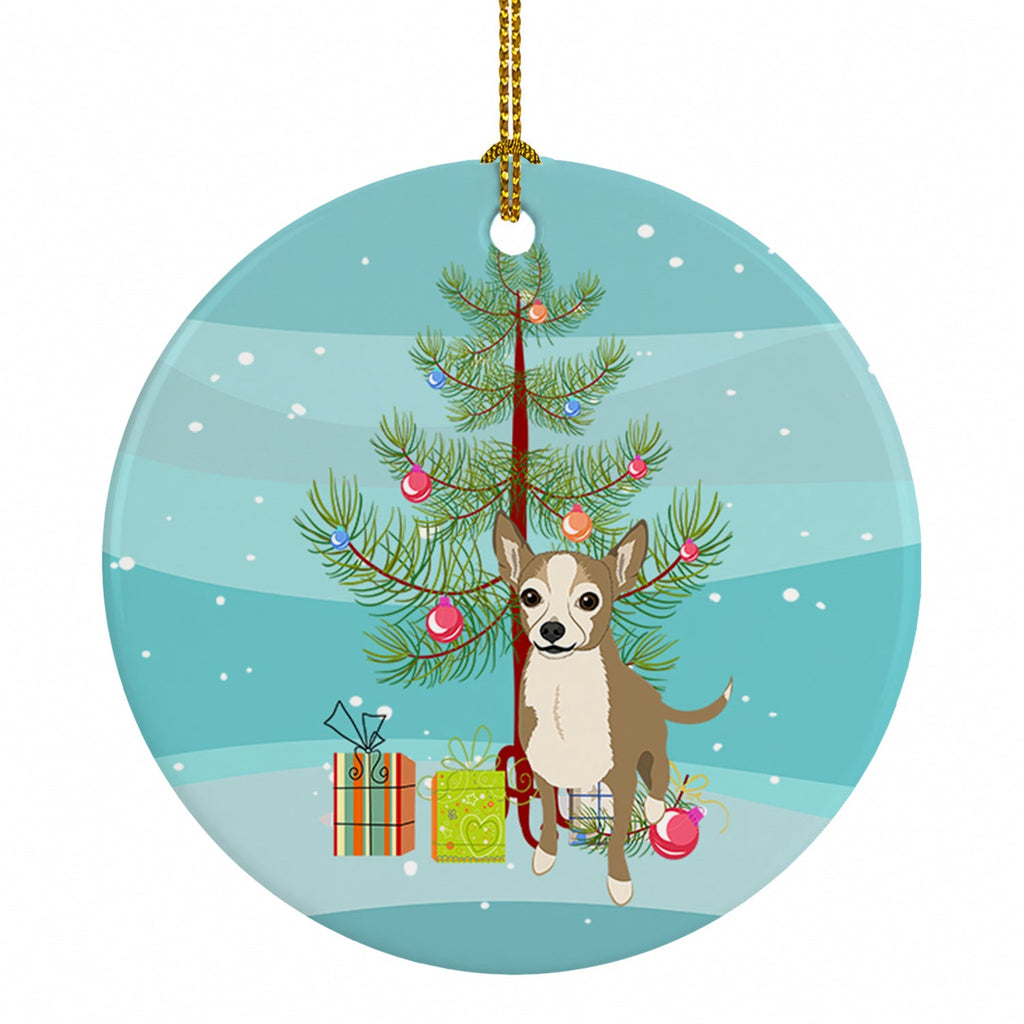 Chihuahua Silver and Tan Christmas Ceramic Ornament Christmas Tree Hanging Decorations for Home Christmas Holiday, Party, Gift, 3 in, Multicolor