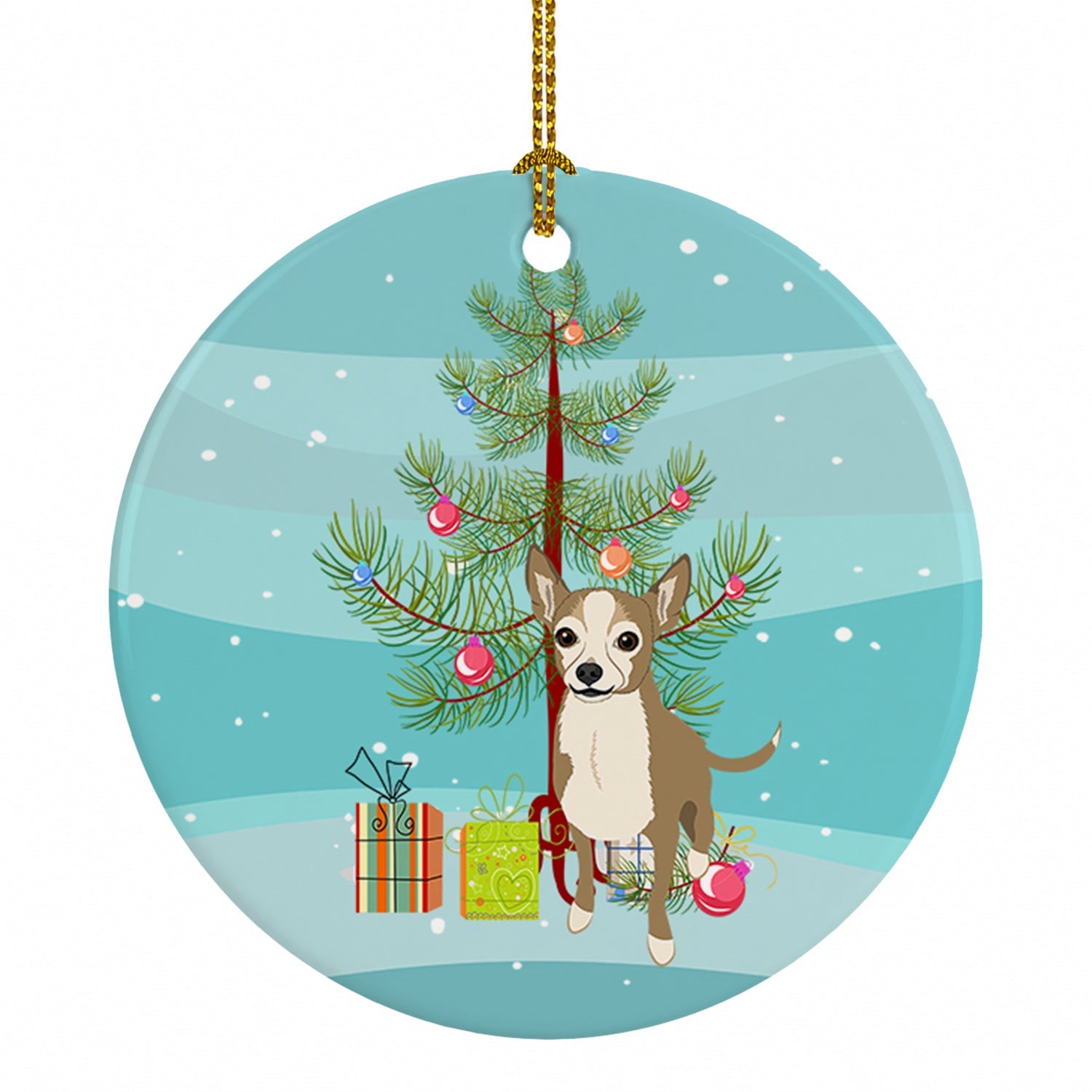 Chihuahua Silver and Tan Christmas Ceramic Ornament Christmas Tree Hanging Decorations for Home Christmas Holiday, Party, Gift, 3 in, Multicolor