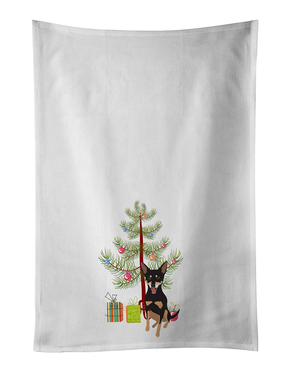 Chihuahua Tricolor #1 Christmas Kitchen Towel Set of 2 White Dish Towels Decorative Bathroom Hand towel for Hand, Face, Hair, Yoga, Tea, Dishcloth, 19 X 28", White