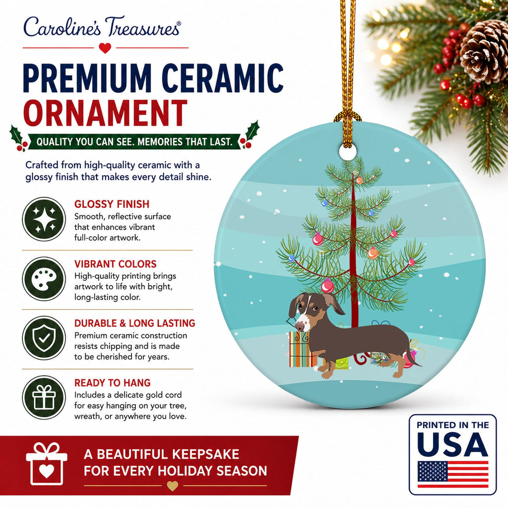 Dachshund Chocolate and Tan Christmas Ceramic Ornament Christmas Tree Hanging Decorations for Home Christmas Holiday, Party, Gift, 3 in, Multicolor