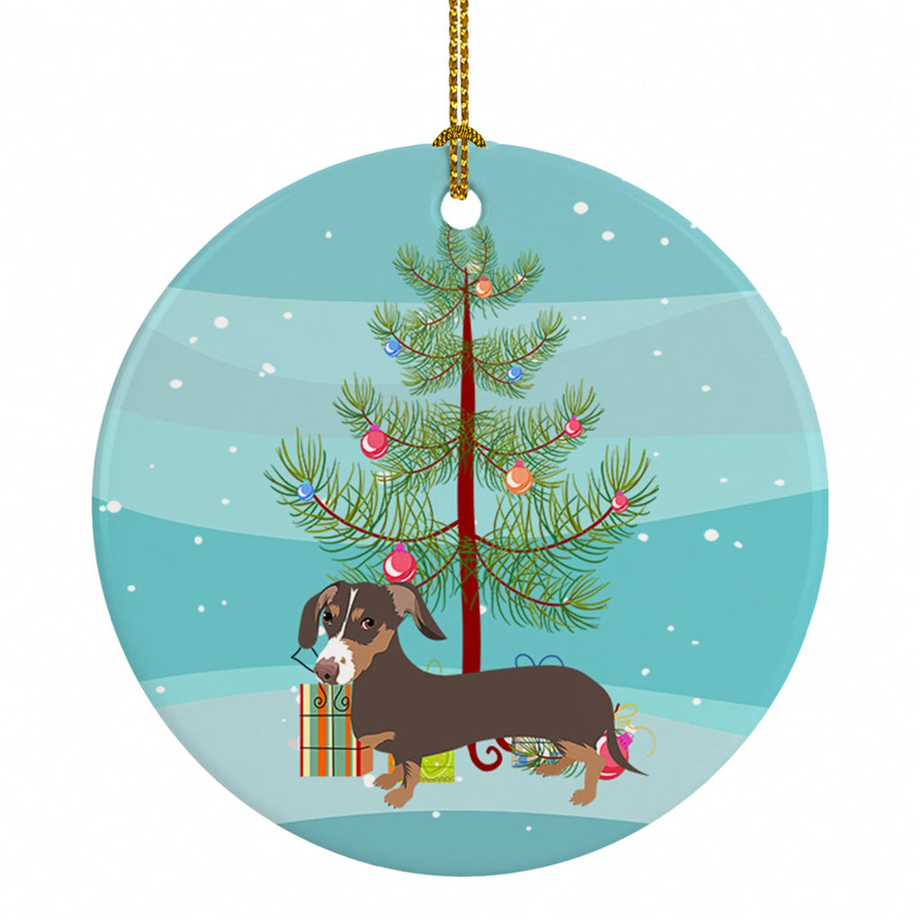 Dachshund Chocolate and Tan Christmas Ceramic Ornament Christmas Tree Hanging Decorations for Home Christmas Holiday, Party, Gift, 3 in, Multicolor