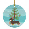 Dachshund Chocolate and Tan Christmas Ceramic Ornament Christmas Tree Hanging Decorations for Home Christmas Holiday, Party, Gift, 3 in, Multicolor