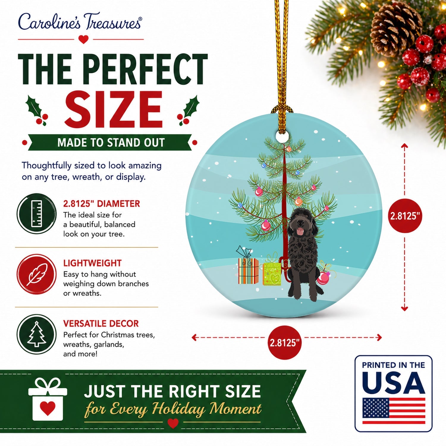 Doodle Black #1 Christmas Ceramic Ornament Christmas Tree Hanging Decorations for Home Christmas Holiday, Party, Gift, 3 in, Multicolor