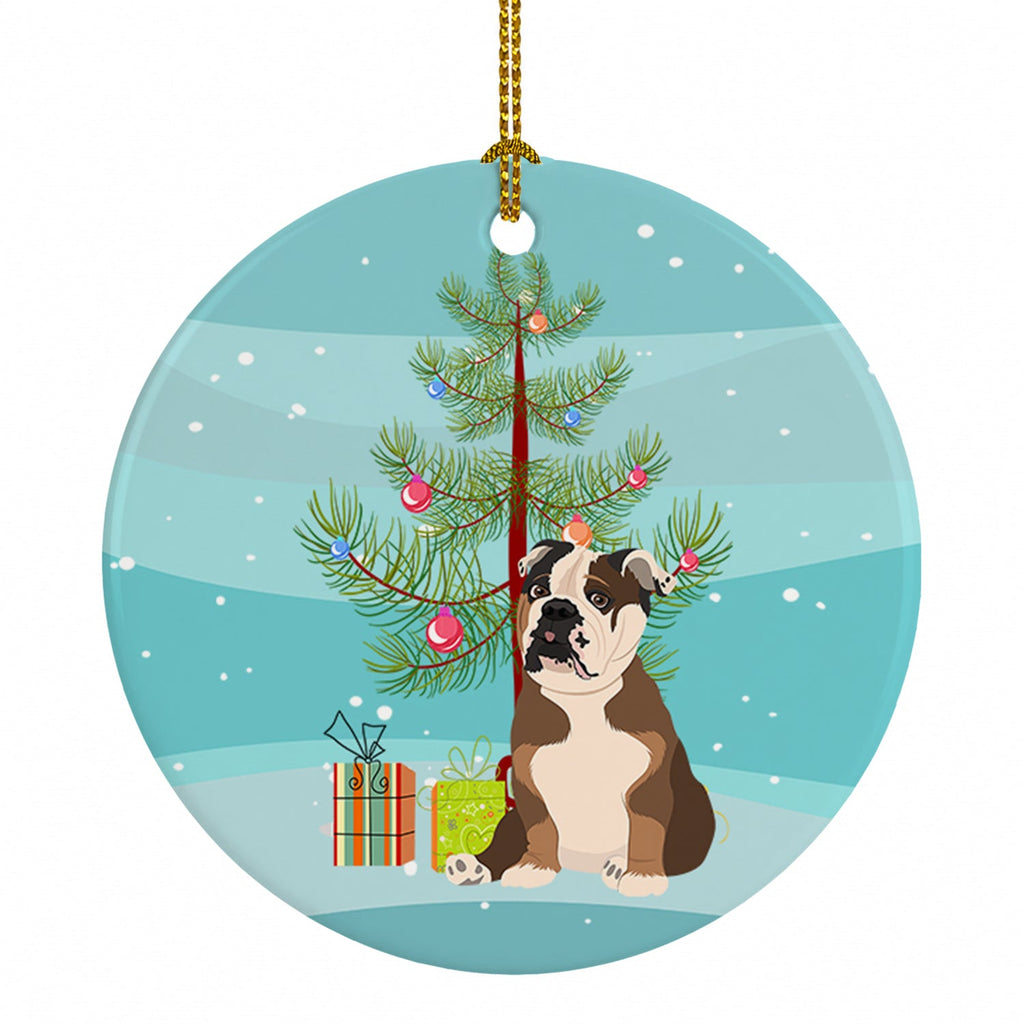 English Bulldog Chocolate Tan Christmas Ceramic Ornament Christmas Tree Hanging Decorations for Home Christmas Holiday, Party, Gift, 3 in, Multicolor