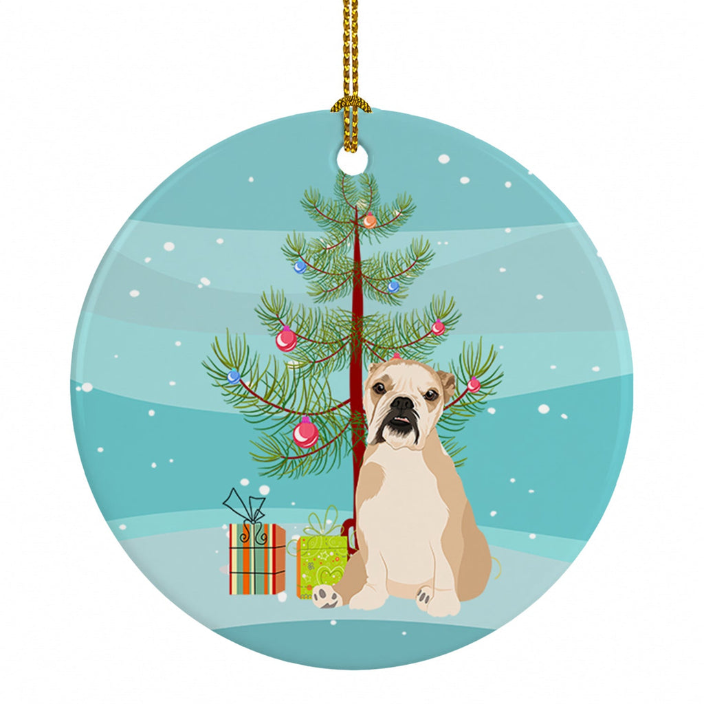 English Bulldog Fawn Puppy Christmas Ceramic Ornament Christmas Tree Hanging Decorations for Home Christmas Holiday, Party, Gift, 3 in, Multicolor