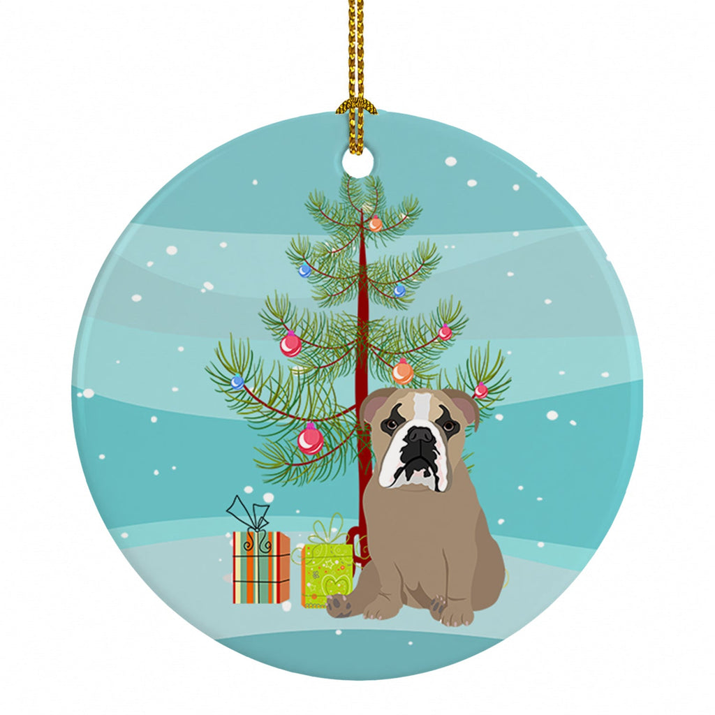 English Bulldog Lilac Tricolor Christmas Ceramic Ornament Christmas Tree Hanging Decorations for Home Christmas Holiday, Party, Gift, 3 in, Multicolor