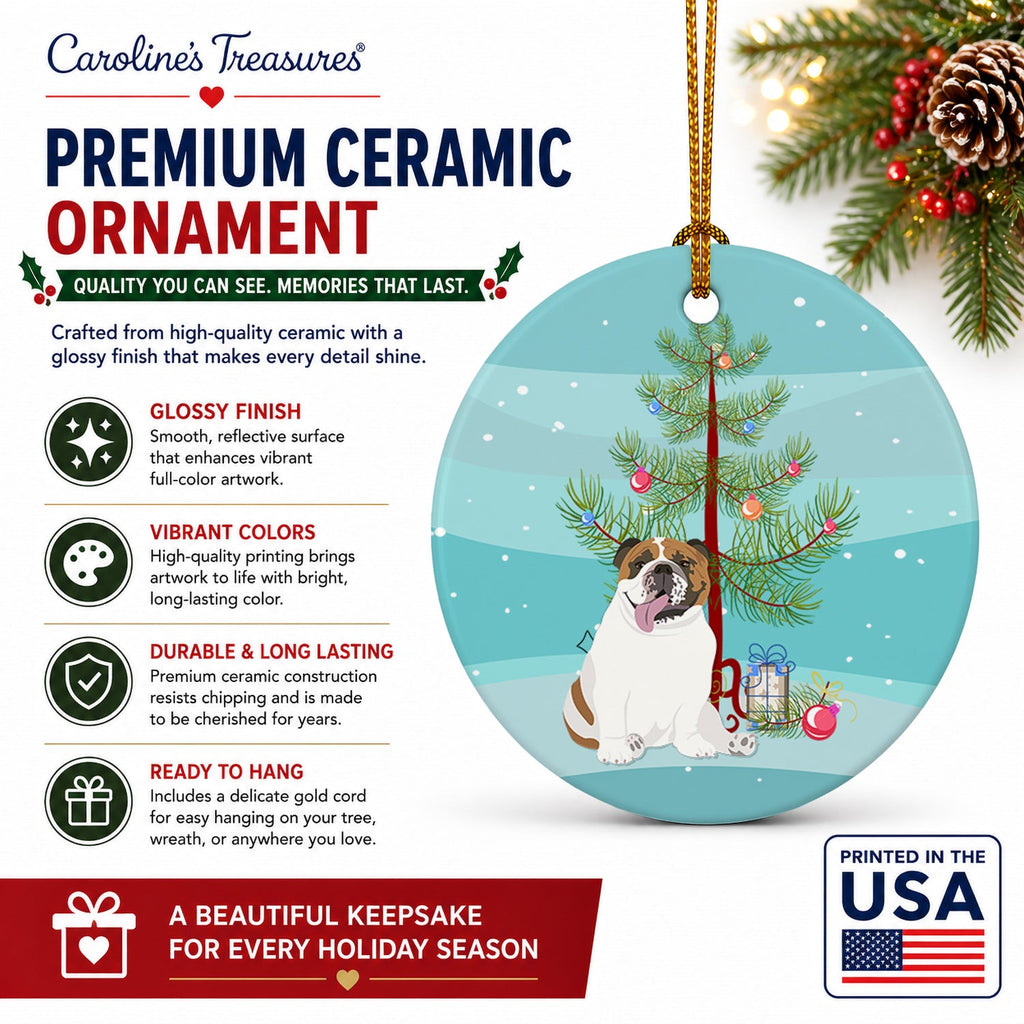 English Bulldog Tricolor #1 Christmas Ceramic Ornament Christmas Tree Hanging Decorations for Home Christmas Holiday, Party, Gift, 3 in, Multicolor