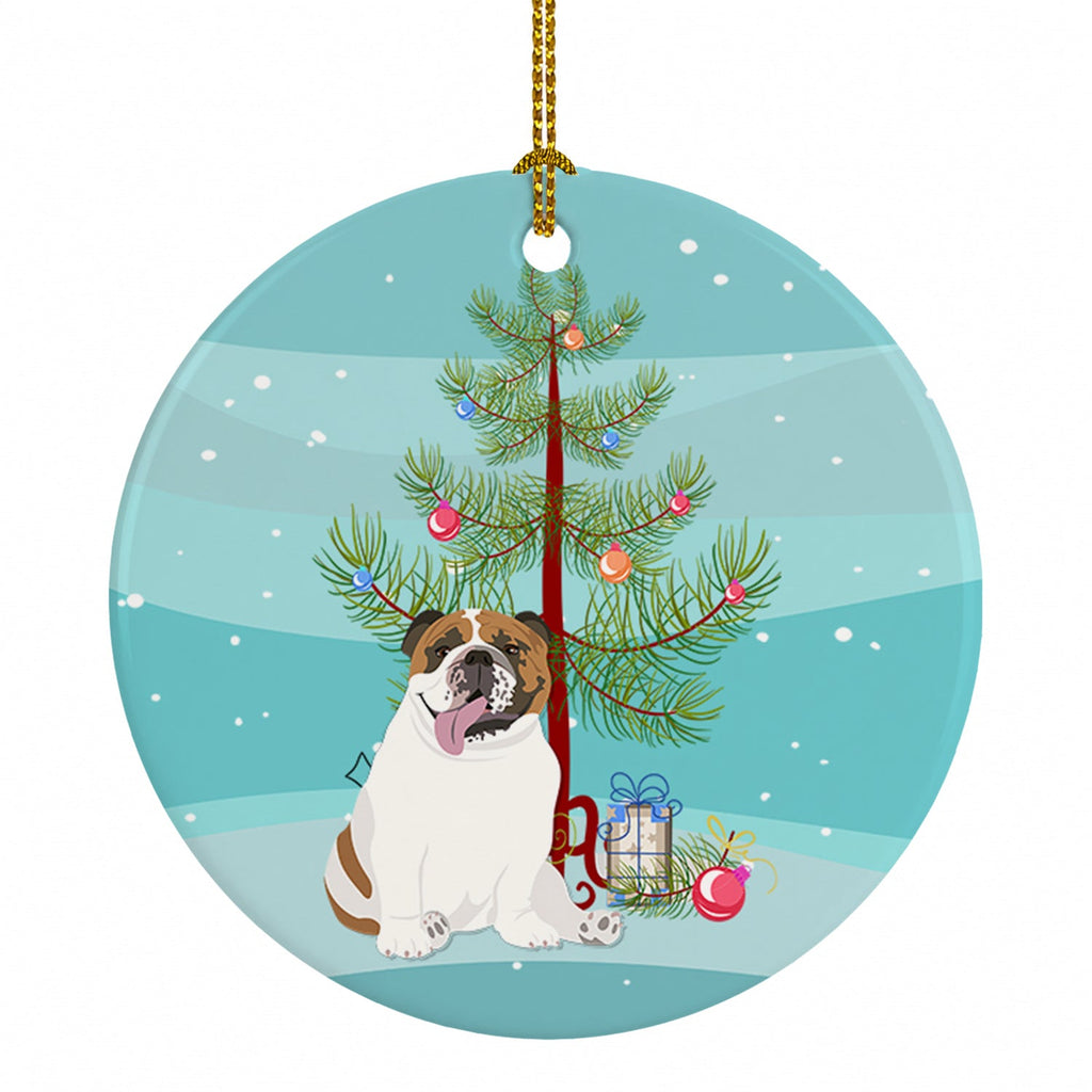 English Bulldog Tricolor #1 Christmas Ceramic Ornament Christmas Tree Hanging Decorations for Home Christmas Holiday, Party, Gift, 3 in, Multicolor