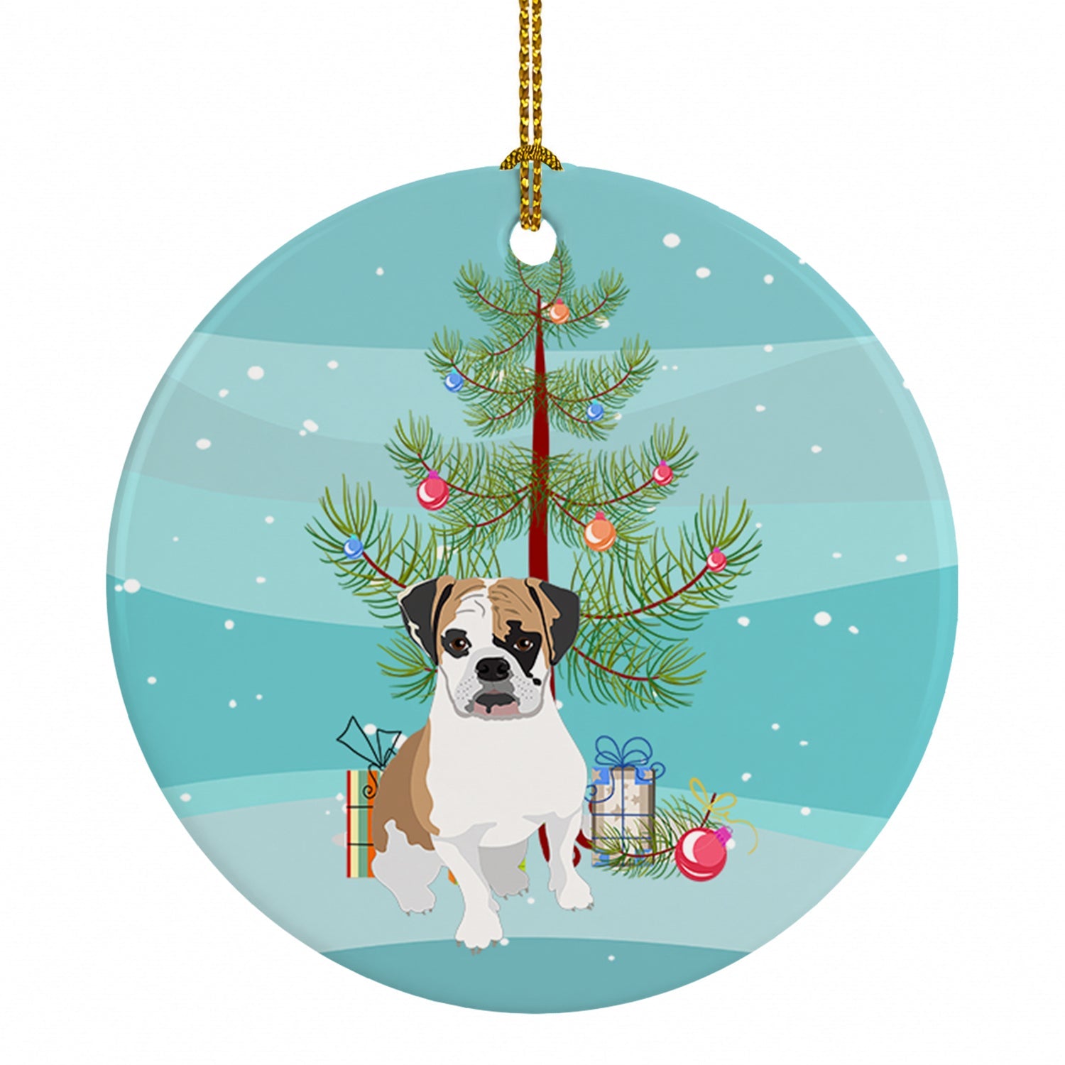 English Bulldog Tricolor #2 Christmas Ceramic Ornament Christmas Tree Hanging Decorations for Home Christmas Holiday, Party, Gift, 3 in, Multicolor