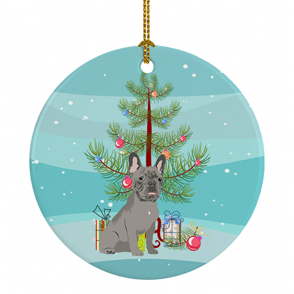 French Bulldog Blue Christmas Ceramic Ornament Christmas Tree Hanging Decorations for Home Christmas Holiday, Party, Gift, 3 in, Multicolor
