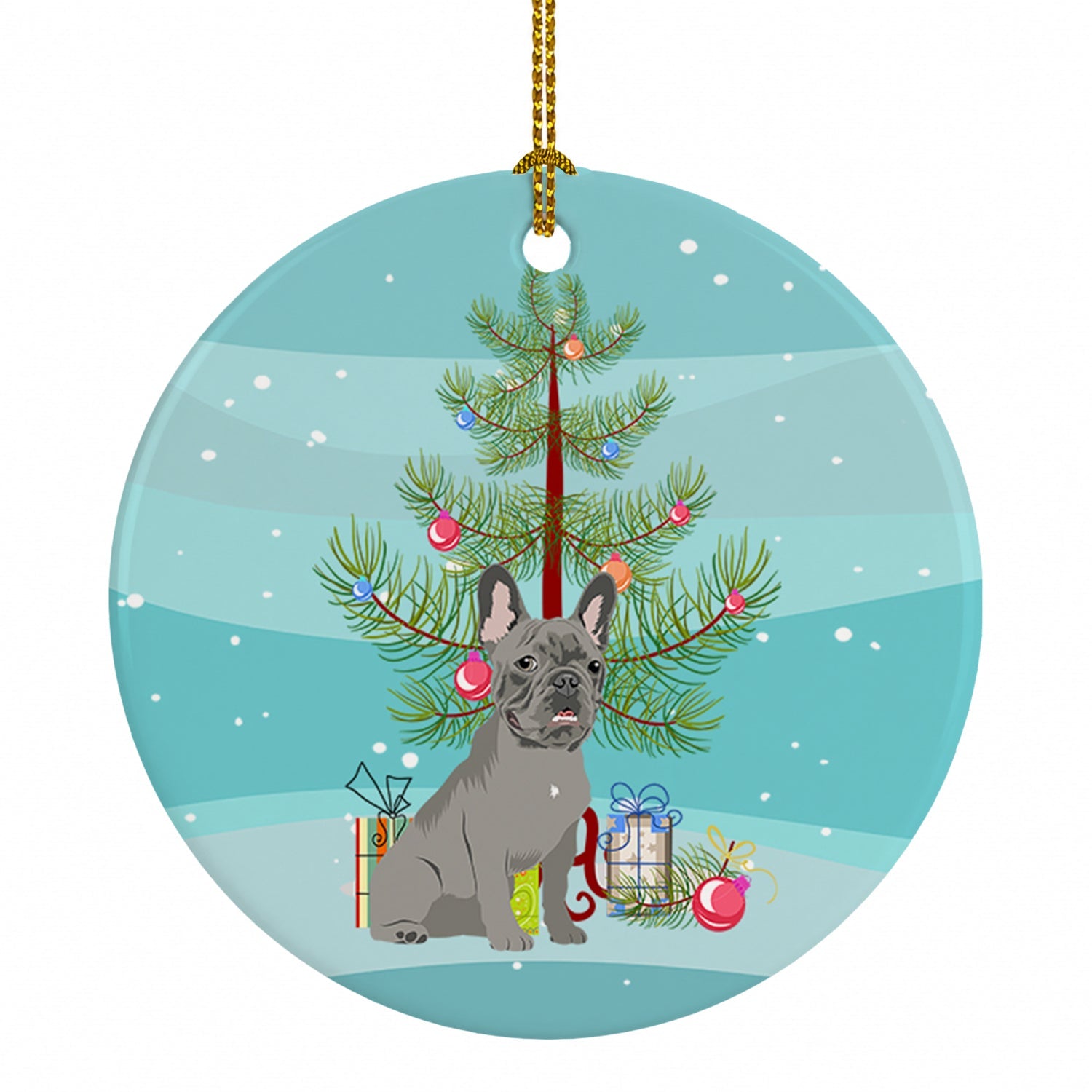 French Bulldog Blue Christmas Ceramic Ornament Christmas Tree Hanging Decorations for Home Christmas Holiday, Party, Gift, 3 in, Multicolor