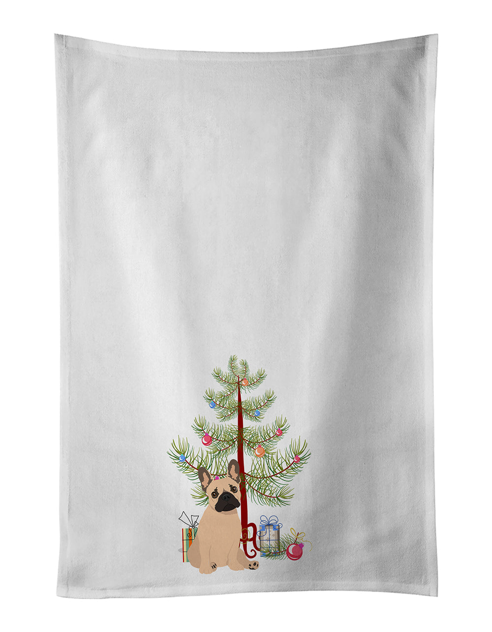 French Bulldog Fawn #1 Christmas Kitchen Towel Set of 2 White Dish Towels Decorative Bathroom Hand towel for Hand, Face, Hair, Yoga, Tea, Dishcloth, 19 X 28", White