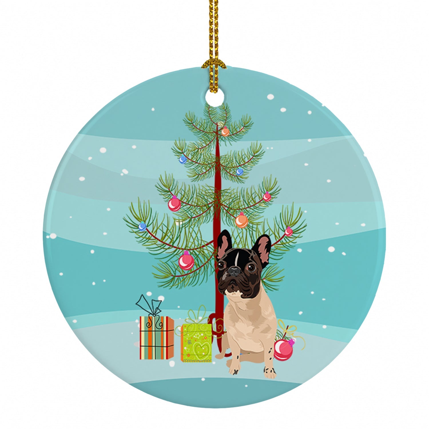 French Bulldog Fawn #3 Christmas Ceramic Ornament Christmas Tree Hanging Decorations for Home Christmas Holiday, Party, Gift, 3 in, Multicolor