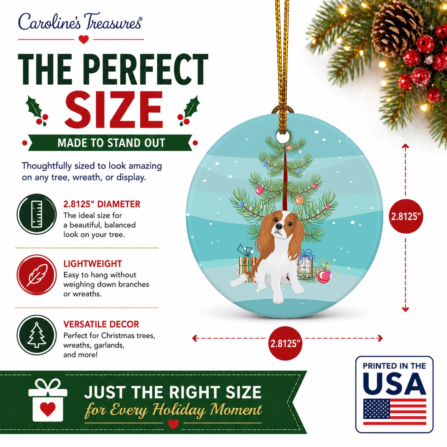 Cavalier King Charles Spaniel Blenheim #1 Christmas Ceramic Ornament Christmas Tree Hanging Decorations for Home Christmas Holiday, Party, Gift, 3 in, Multicolor