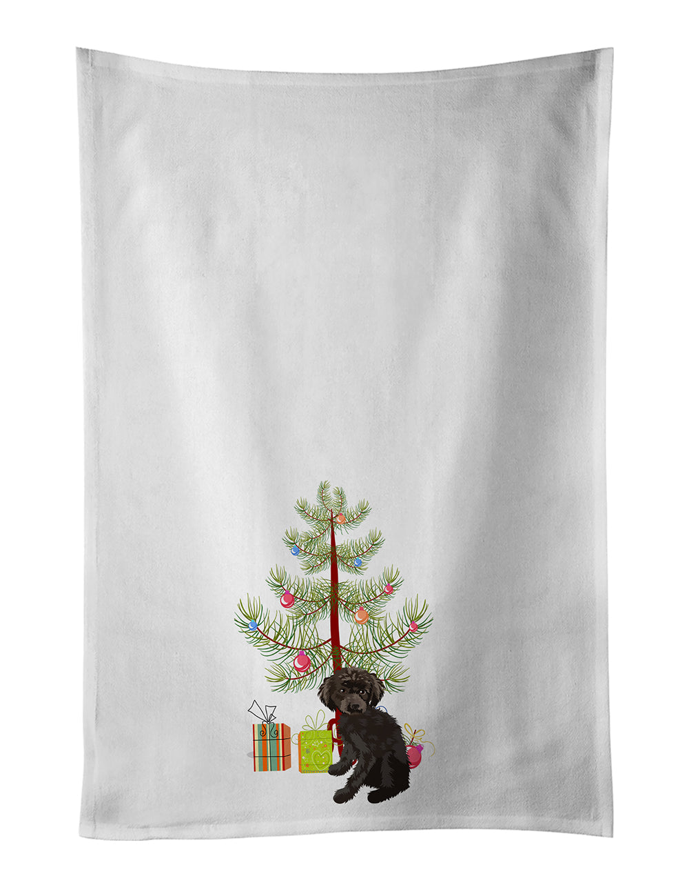 Poodle Toy Brown Christmas Kitchen Towel Set of 2 White Dish Towels Decorative Bathroom Hand towel for Hand, Face, Hair, Yoga, Tea, Dishcloth, 19 X 28", White
