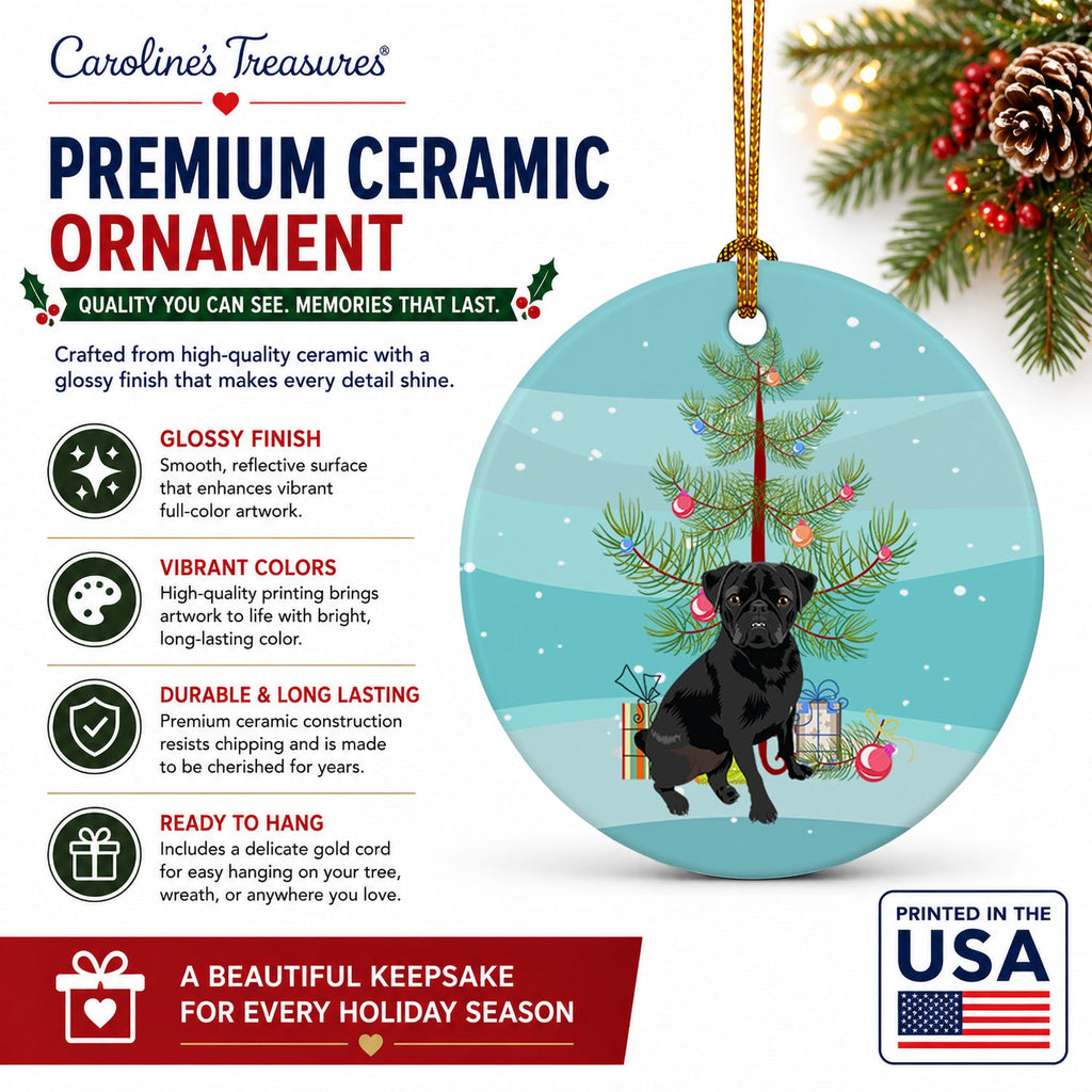 Pug Black #2 Christmas Ceramic Ornament Christmas Tree Hanging Decorations for Home Christmas Holiday, Party, Gift, 3 in, Multicolor