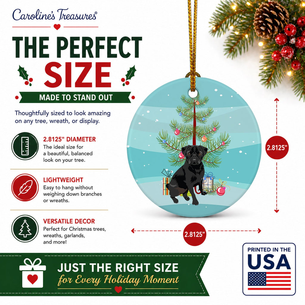 Pug Black #2 Christmas Ceramic Ornament Christmas Tree Hanging Decorations for Home Christmas Holiday, Party, Gift, 3 in, Multicolor
