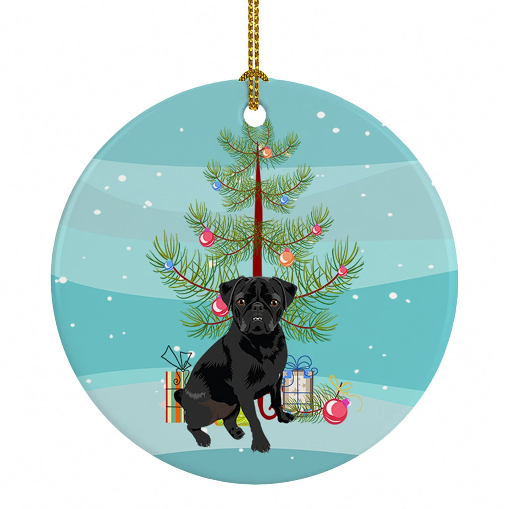 Pug Black #2 Christmas Ceramic Ornament Christmas Tree Hanging Decorations for Home Christmas Holiday, Party, Gift, 3 in, Multicolor