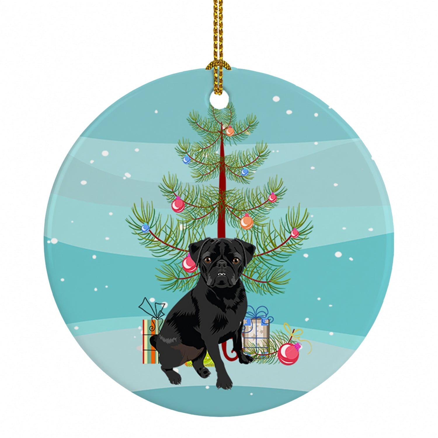 Pug Black #2 Christmas Ceramic Ornament Christmas Tree Hanging Decorations for Home Christmas Holiday, Party, Gift, 3 in, Multicolor