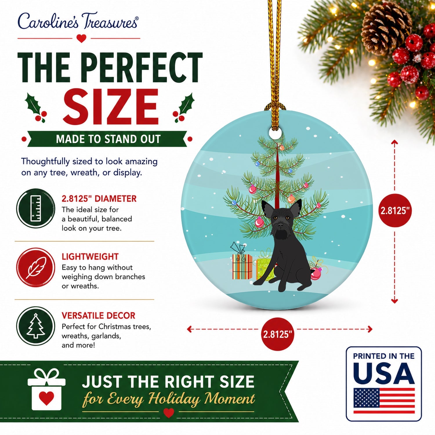 Schnauzer Black #2 Christmas Ceramic Ornament Christmas Tree Hanging Decorations for Home Christmas Holiday, Party, Gift, 3 in, Multicolor