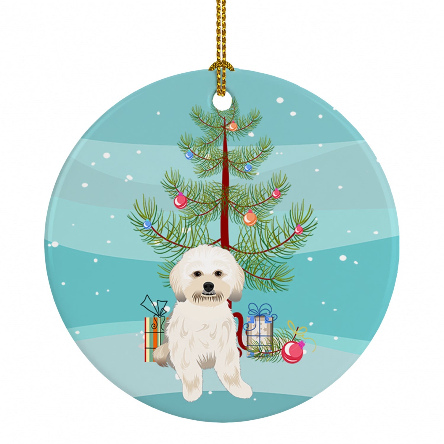 Shih-Tzu Gold #5 Christmas Ceramic Ornament Christmas Tree Hanging Decorations for Home Christmas Holiday, Party, Gift, 3 in, Multicolor