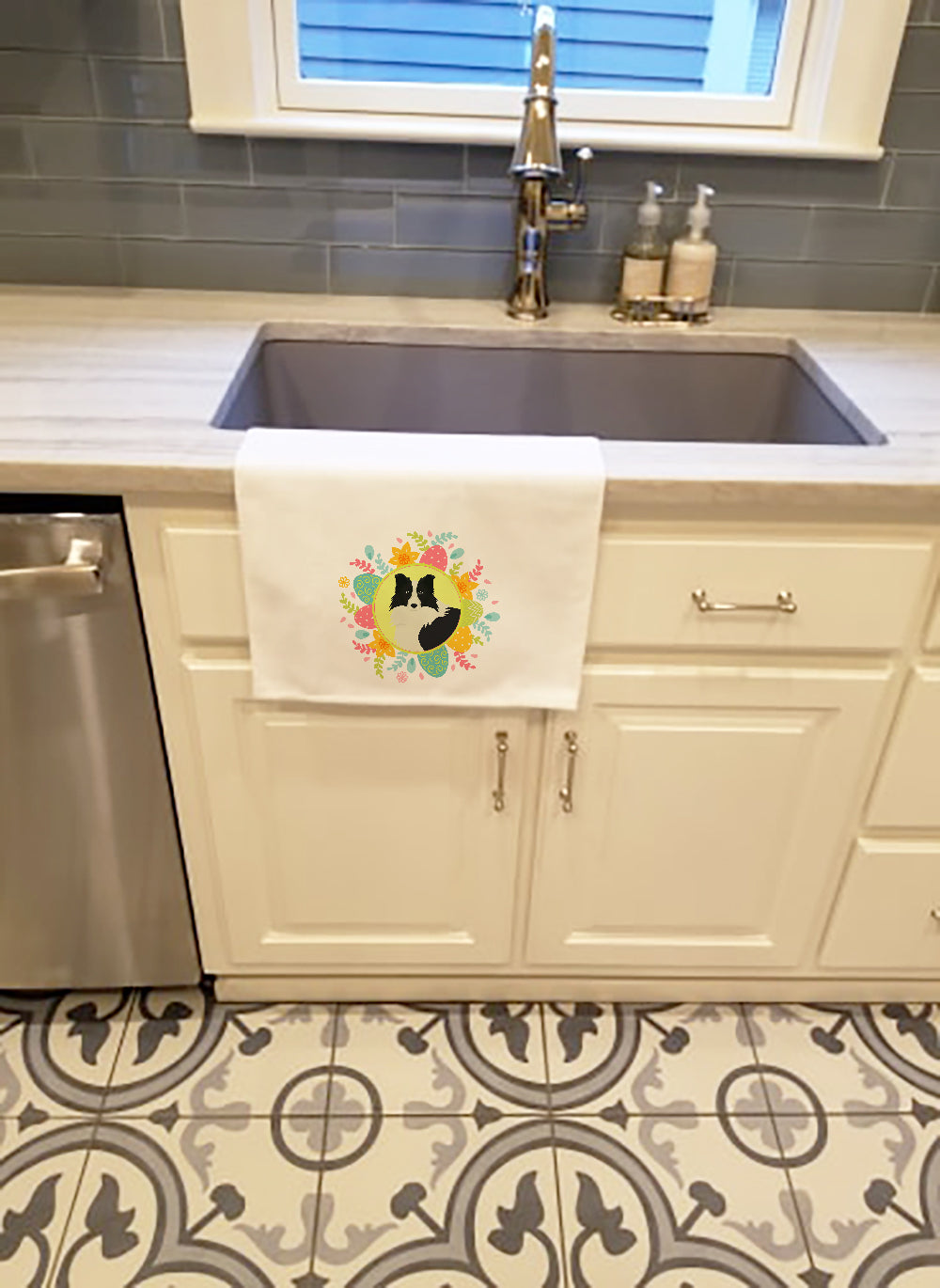 Border Collie Easter Kitchen Towel Set of 2 White Dish Towels Decorative Bathroom Hand towel for Hand, Face, Hair, Yoga, Tea, Dishcloth, 19 X 28", White