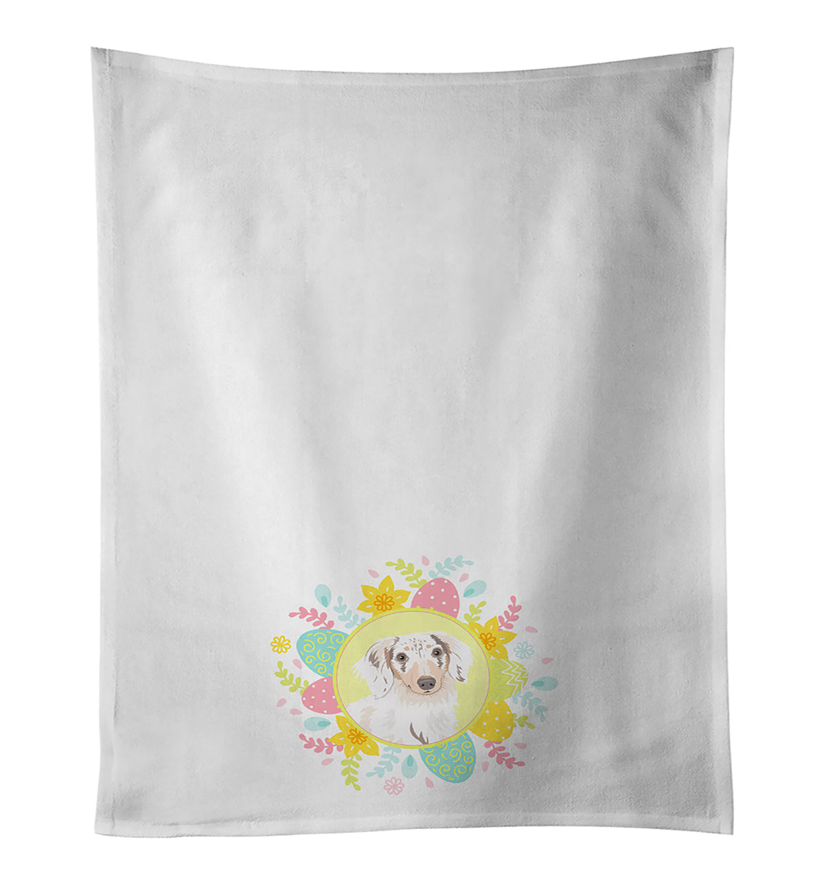 Dachshund Dapple #2 Easter Kitchen Towel Set of 2 White Dish Towels Decorative Bathroom Hand towel for Hand, Face, Hair, Yoga, Tea, Dishcloth, 19 X 28", White