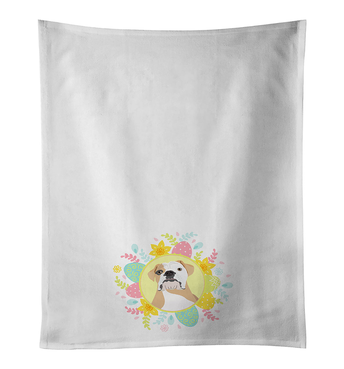 English Bulldog Fawn and White Easter Kitchen Towel Set of 2 White Dish Towels Decorative Bathroom Hand towel for Hand, Face, Hair, Yoga, Tea, Dishcloth, 19 X 28", White