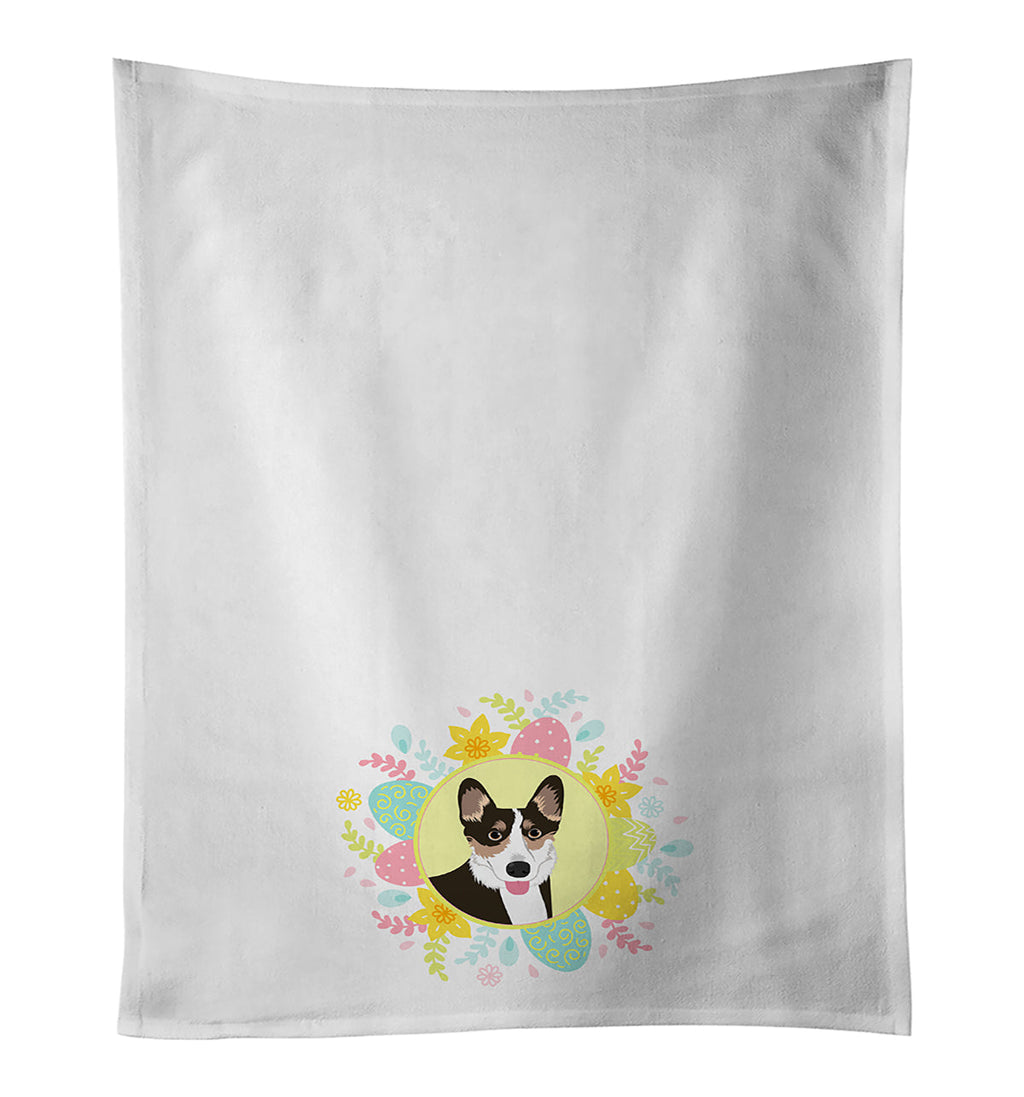 Pembroke Welsh Corgi Tricolor Black-Headed #2 Easter Kitchen Towel Set of 2 White Dish Towels Decorative Bathroom Hand towel for Hand, Face, Hair, Yoga, Tea, Dishcloth, 19 X 28", White